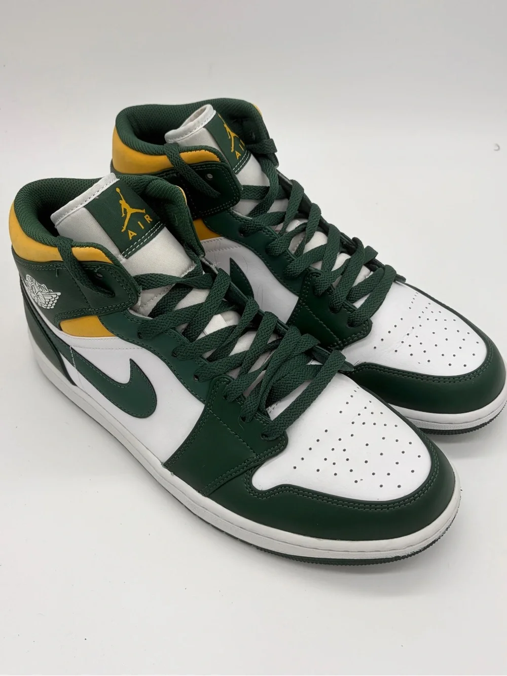 AirJordan 1 Mid Sonics Men’s Athletic Shoes Green White Yellow High-Top Sneakers